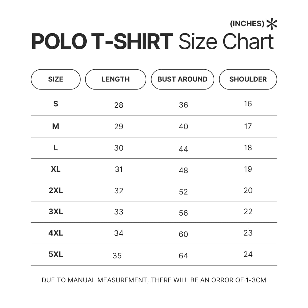 3D Polo Shirt Size Chart - Tennis Gifts Shop