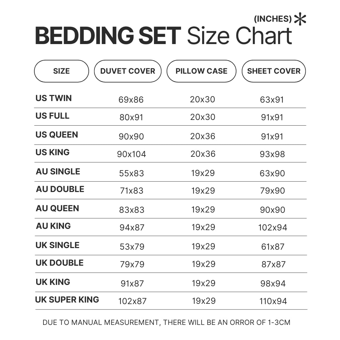 Beding Set Size Chart - Bioshock Merch