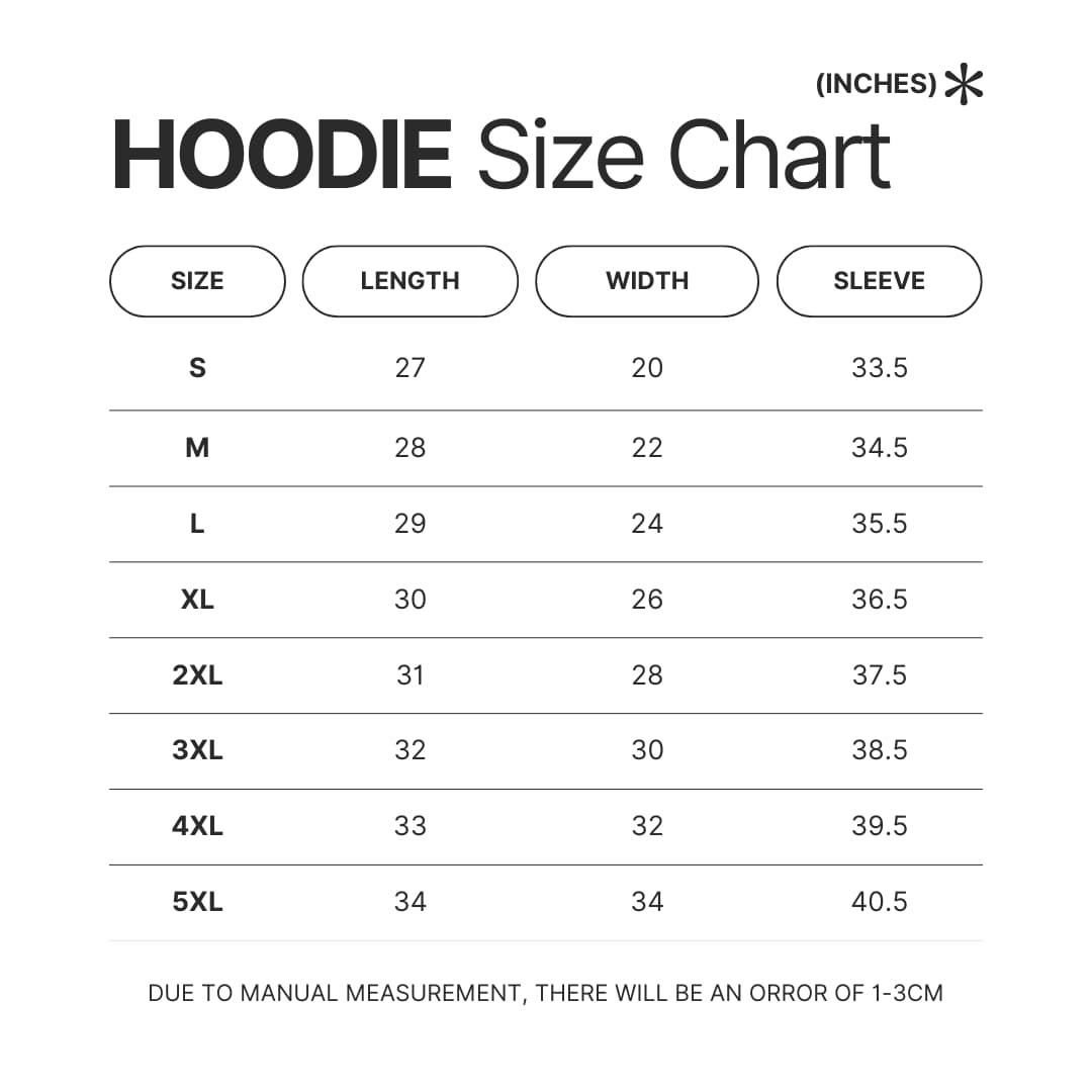 Hoodie Size Chart - Banana Fish Store