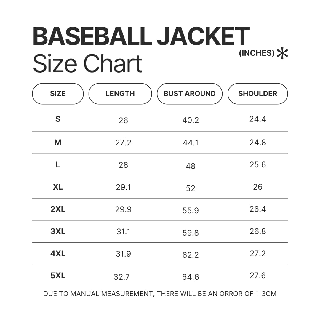 Baseball Jacket Size Chart - Dragon Ball Z Store