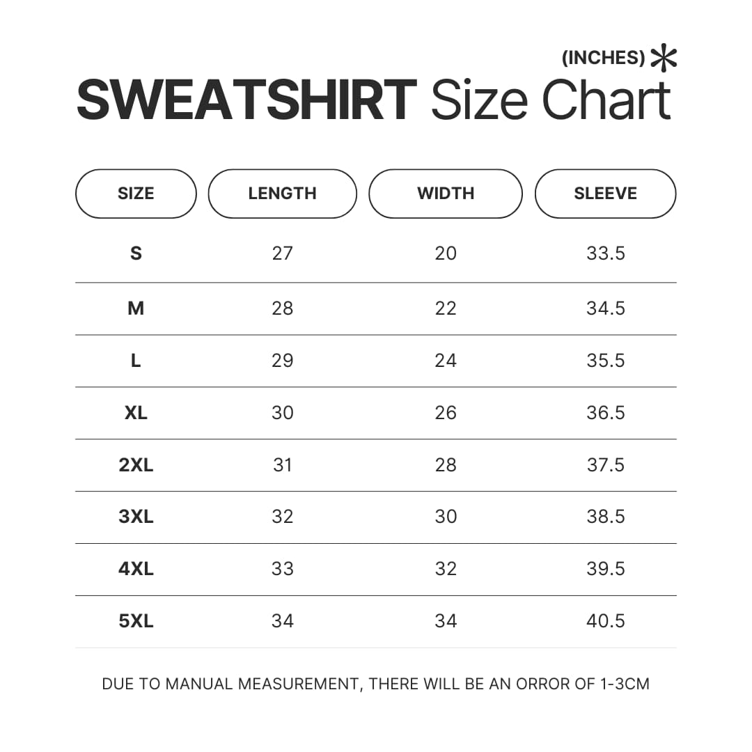 Sweatshirt Size Chart - Avatar The Last Airbender Store