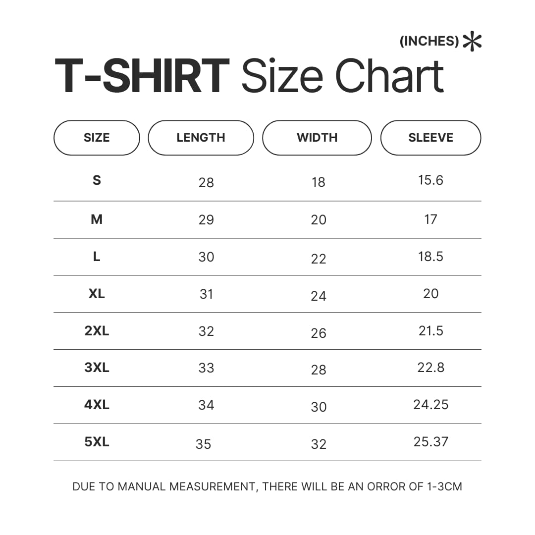 T shirt Size Chart - Fullmetal Alchemist Merch