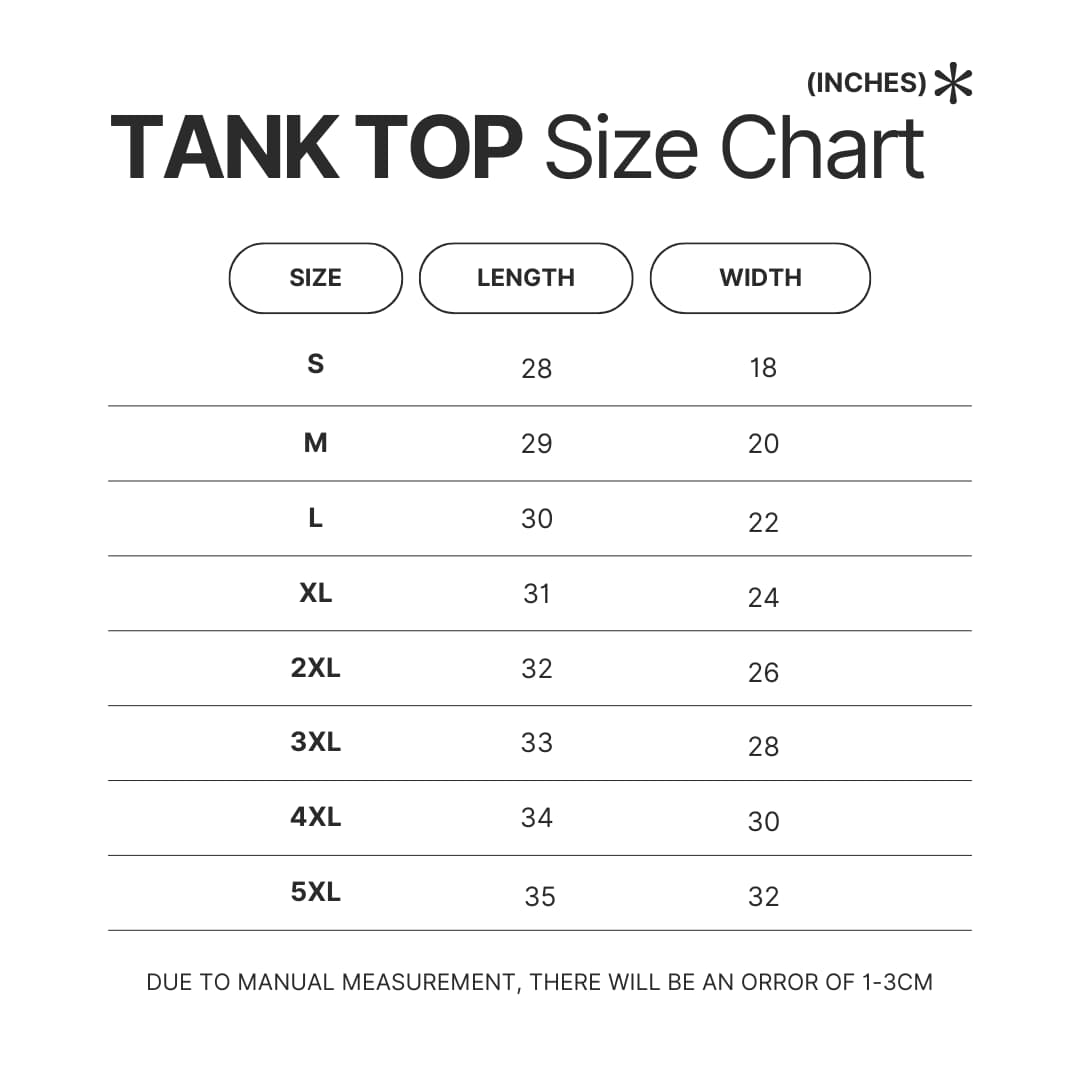 Tank Top Size Chart - Avatar The Last Airbender Store