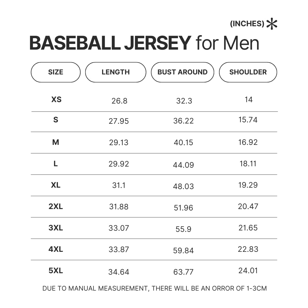 Men Baseball Jersey Size Chart - Tokyo Ghoul Merch